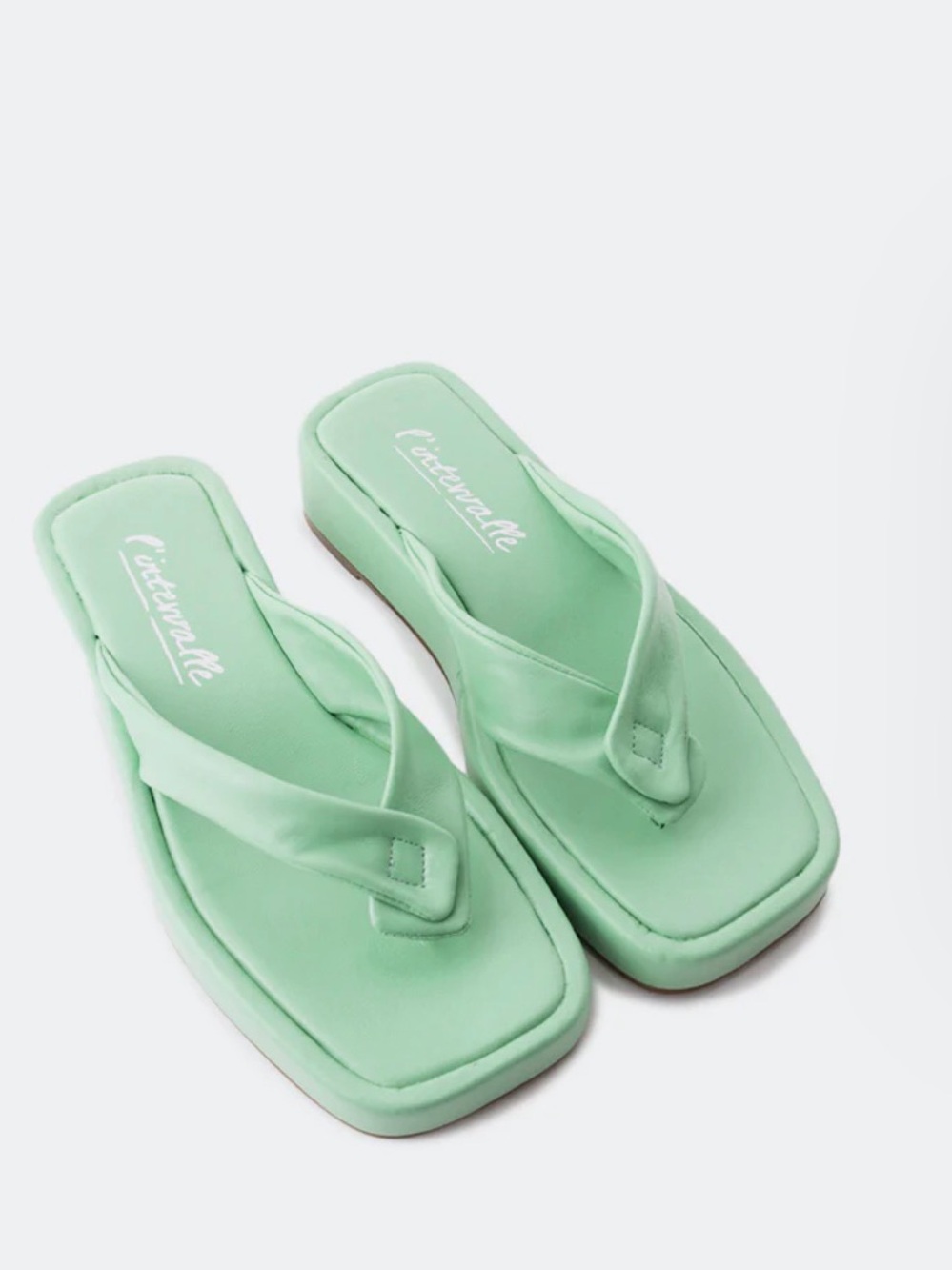 L'INTERVALLE Mint Green Square-Toe Padded Flip Flop Sandals